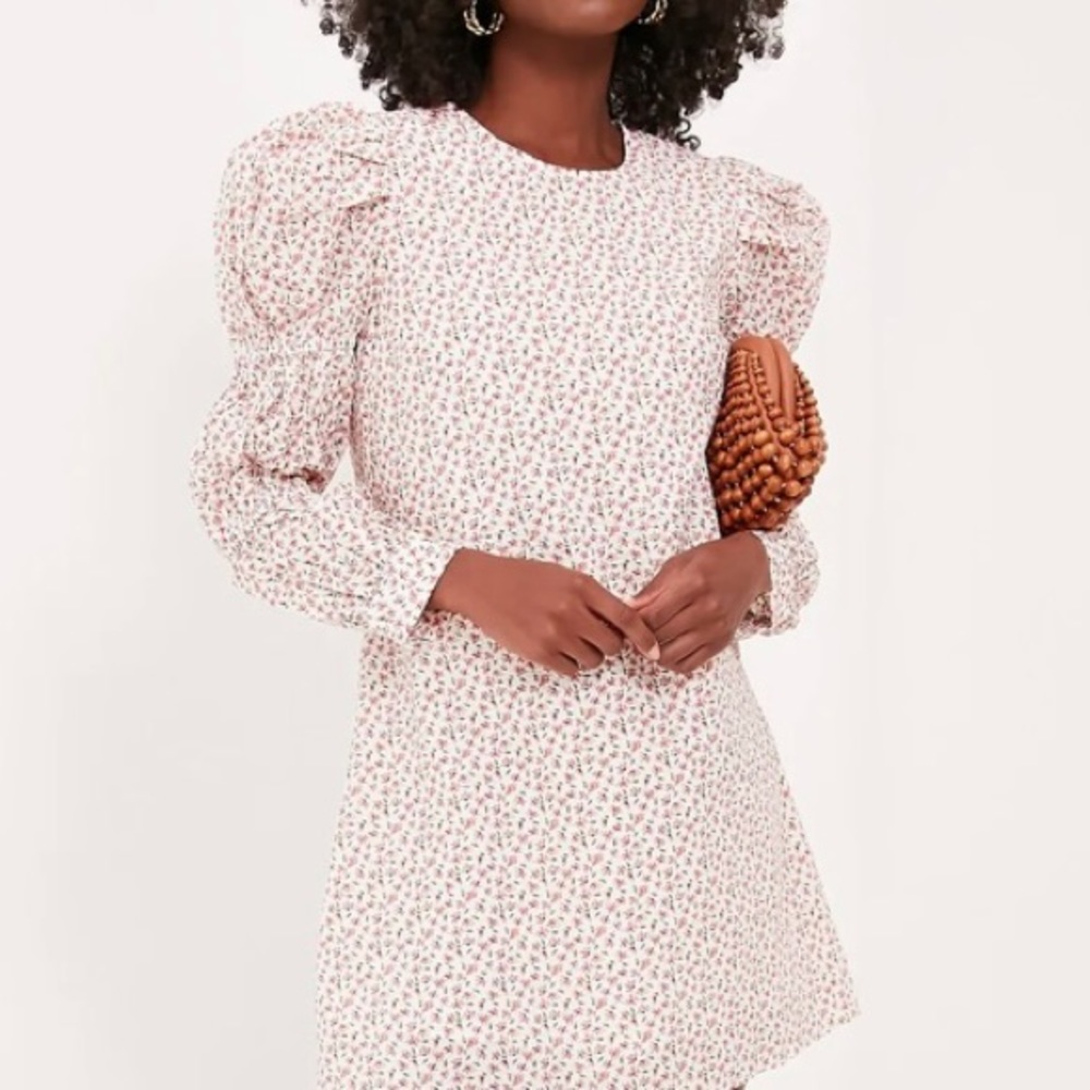 Textured floral puff sleeve mini dress